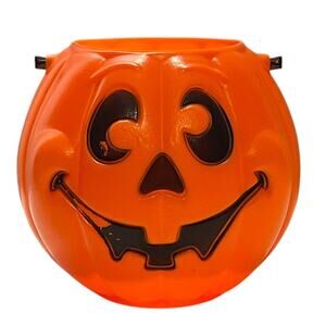 Vintage 1997 Pumpkin Candy Bucket Halloween Grand Venture Blow Mold 10" Spooky